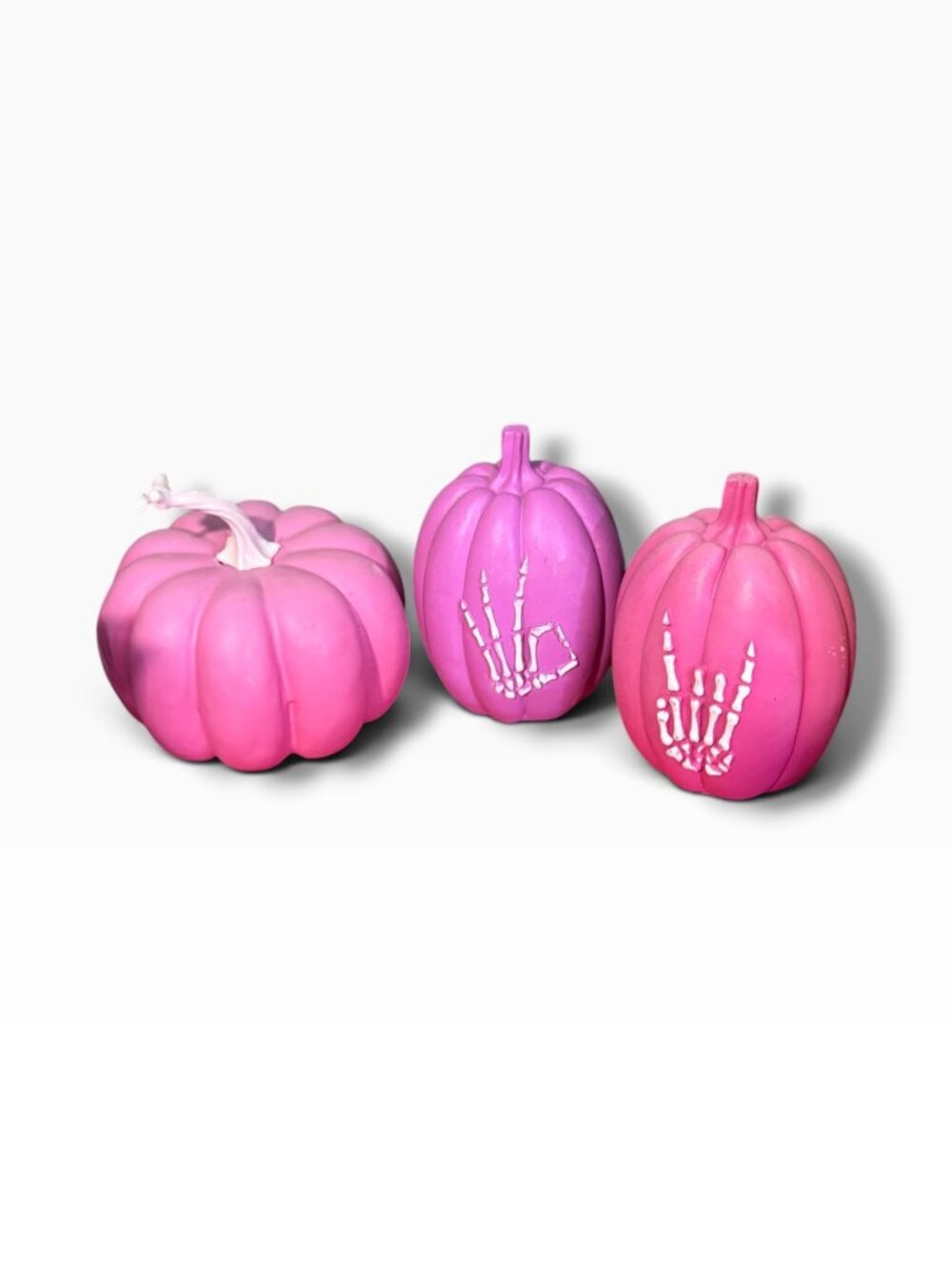 Pink Skeleton Hand Pumpkins – Set of 3 Halloween Decor